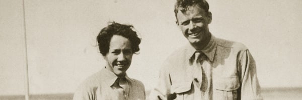 Charles and Ann Lindbergh after their flight to Japan, 1931 (b/w photo) by American Photographer  