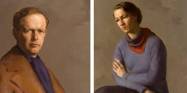 Left: Charles A. Lindbergh (detail), 1938 by Robert Brackman (1898-1980) Mead Art Museum, Amherst College, MA, USA Right: Anne Morrow Lindbergh (detail), 1938 by Robert Brackman (1898-1980) Mead Art Museum, Amherst College, MA, USA