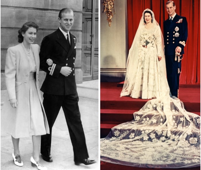 Left: Princess Elizabeth and her fiancée Philip Mountbatten announcing their engagement at Buckingham Palace, 1947 Right: The wedding of Elizabeth II, Queen of the United Kingdom, 1947 (photo) / © SZ Photo / Breuel-Bild