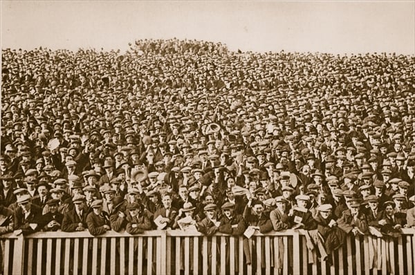 STC335892 Saturday football crowd (sepia photo) by English Photographer, (20th century); Private Collection; The Stapleton Collection; English, it is possible that some works by this artist may be protected by third party rights in some territories