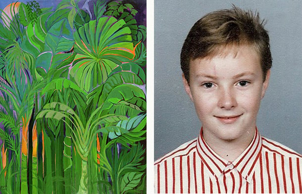 Left: Rain Forest, Malaysia, 1990 (acrylic on canvas) by Laila Shawa Right: David Price-Hughes, aged 10