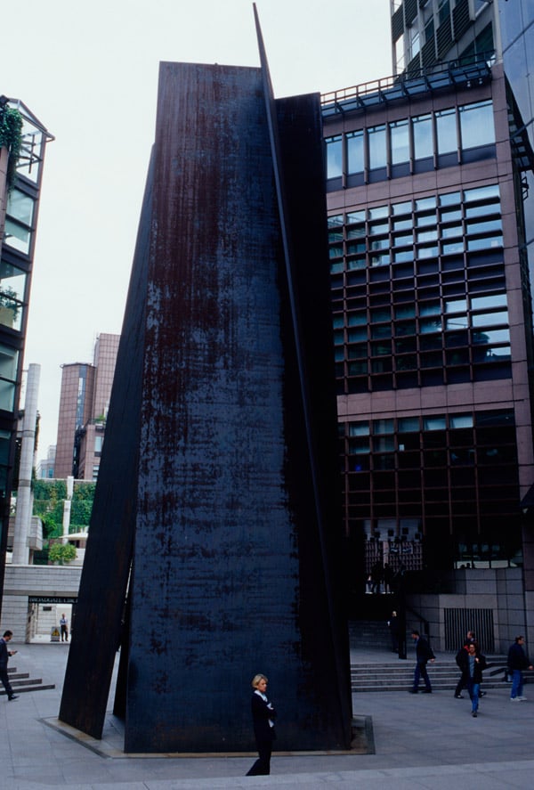View of 'Fulcrum', free-standing sculpture by Richard Serra (b.1939) near Liverpool Street Station, constructed in 1987 / London, UK / © Historic England