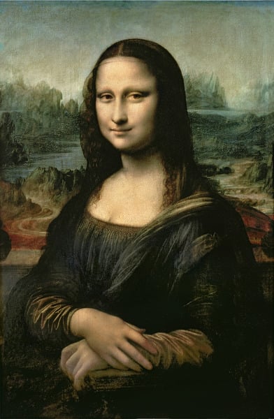 XIR3179 Mona Lisa, c.1503-6 (oil on panel) by Vinci, Leonardo da (1452-1519); 77x53 cm; Louvre, Paris, France; (add.info.: possibly portrait of Isabella d'Este; La Joconde; La Gioconda; see 419685 with frame;); Italian, out of copyright
