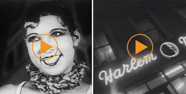 Left:  Josephine Baker/ Stars of stage and screen Right:  Neon lights of bars and restaurants at night, Harlem c.1962