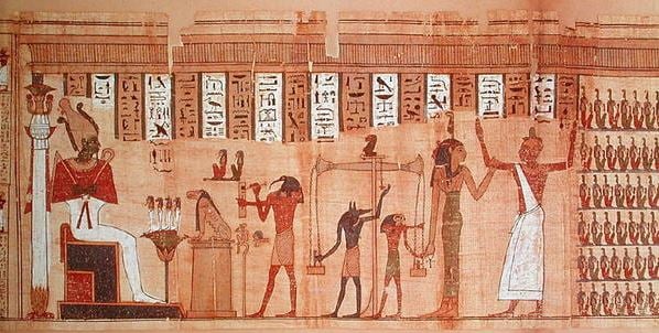 The Judgement of Osiris, detail from a Book of the Dead, Late Period (papyrus), Egyptian 30th Dynasty (380-343 BC) / Louvre, Paris, France