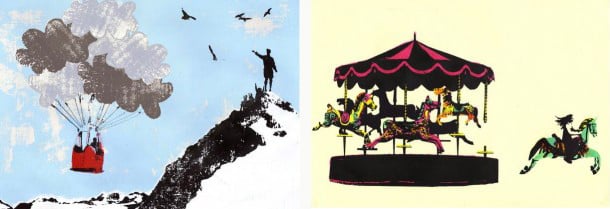Left: Up Up and Away, 2014 by Katie Edwards / Bridgeman Images Right: Joy Yellow, 2014 by Katie Edwards / Bridgeman Images