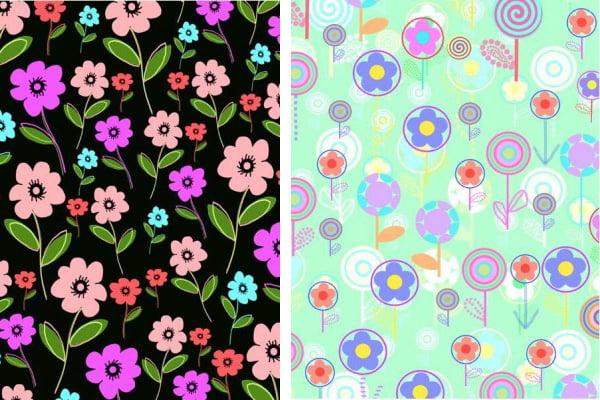 Left: Retro Florals (digital), Louisa Hereford / Private Collection Right: Overlayer Flowers (digital), Louisa Hereford / Private Collection