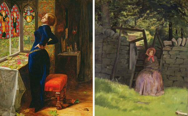 Left: Mariana in the Moated Grange, 1851 by Sir John Everett Millais / © The Makins Collection Right: Waiting, 1854 by Sir John Everett Millais / Birmingham Museums and Art Gallery