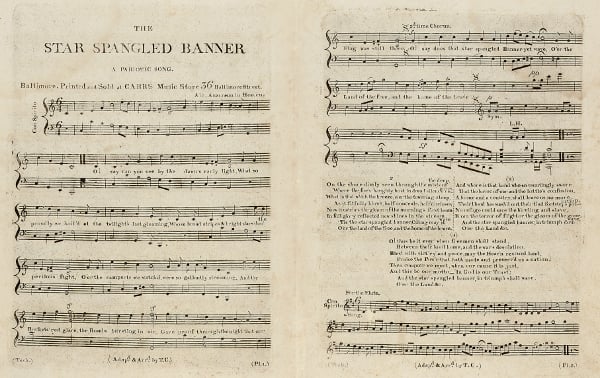 First edition of the sheet music for 'The Star Spangled Banner. A Pariotic (sic) Song', Baltimore, 1814 / Photo © Christie's Images