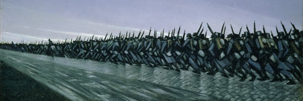 Column on the March (oil on canvas) by Nevinson, Christopher Richard Wynne (1889-1946); 63.8x76.6 cm; Birmingham Museums and Art Gallery