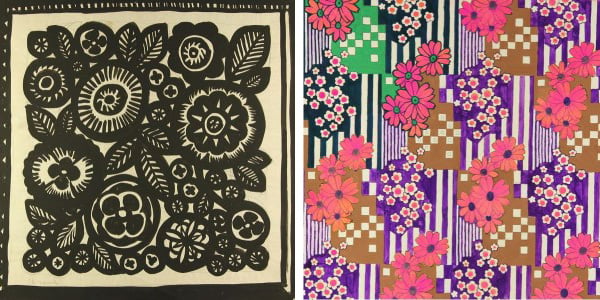 Left: Textile Design - Sketch for Scarf, 1960s (tempera on paper), Nina Shirokova (b.1934) / Gamborg Collection Right: Textile Design, 1970s (tempera on paper), Nina Shirokova (b.1934) / Gamborg Collection