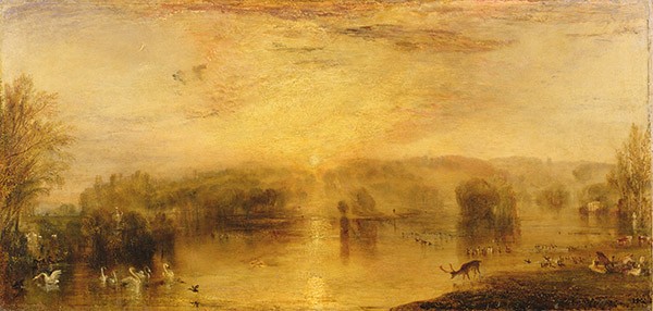 The Lake, Petworth: Sunset, a Stag Drinking, c.1829, JMW Turner (1775-1851) Petworth House, Sussex, UK 