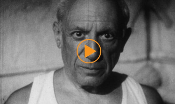 Picasso displays and decorates his ceramics in his studio in Vallauris c.1952 / Film Images / Bridgeman Footage