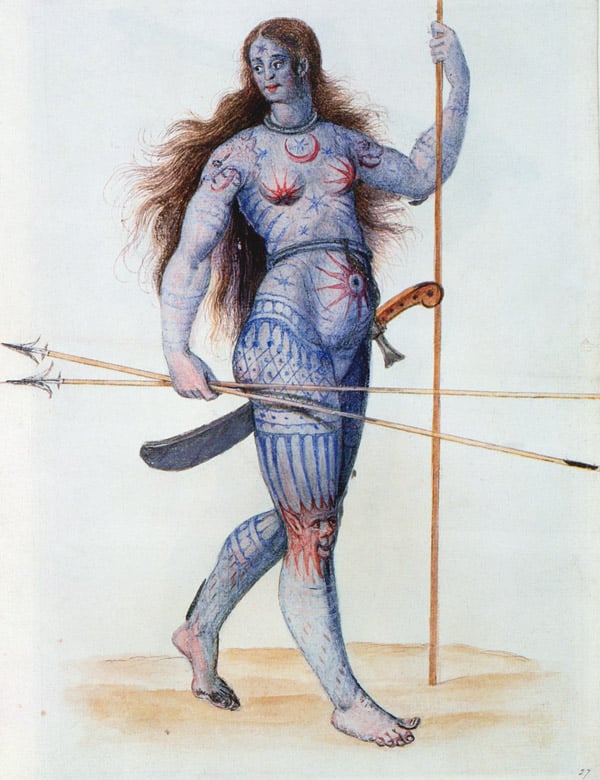 Pictish Woman (lithograph), White, John (fl.1570-93) (after) / Private Collection / Bridgeman Images