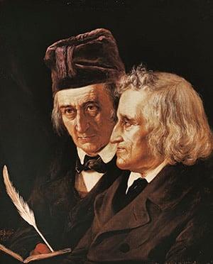 Portrait of brothers Jacob and Wilhelm Grimm, 1855 (oil on canvas)
