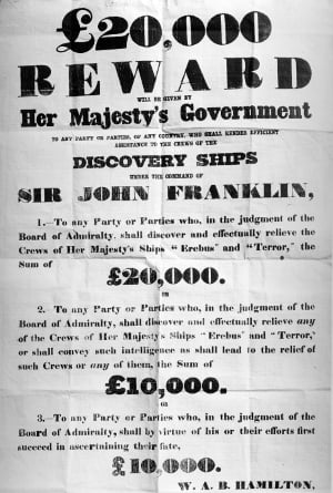 Poster offering a reward for the discovery of the lost Franklin Artic Expedition / Private Collection / Bridgeman Images