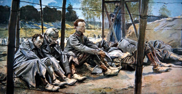 German officers captured by the French during an Allied offensive, First Battle of the Somme, July 1916 (colour litho), Flameng, Francois (1856-1923) / Private Collection / Peter Newark Military Pictures