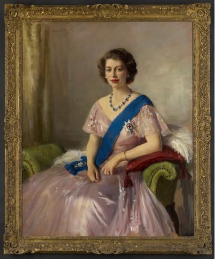  Portrait of Queen Elizabeth II, when Duchess of Edinburgh, 1950 (oil on canvas), Birley, Oswald Hornby Joseph (1880-1952) / Private Collection / Photo © Philip Mould Ltd, London 