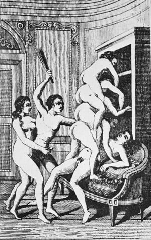 Sadistic Orgy, illustration for the first edition of 'Histoire de Juliette' by the Marquis de Sade (1740-1814), c.1797 (engraving)
