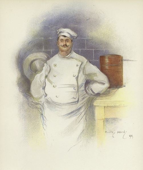 Head Chef at the Savoy Hotel (colour litho), Dudley Hardy (1867-1922) / Private Collection / © Look and Lear