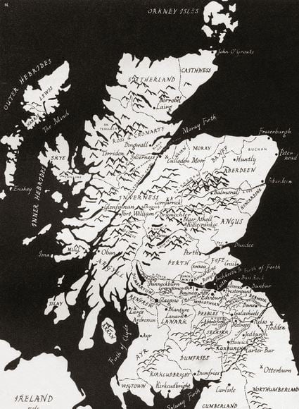 A map of Scotland. From The Story of Scotland, published 1942. / Private Collection / Photo © Ken Welsh