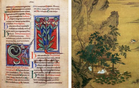 Left: Representations of Medicinal Plants / © British Library Board Right: Summer Reverie by the Lotus Pond / Qiu Ying / Photo © Christie's 