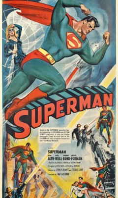 Poster advertising the film serial 'Superman' (1948), 1948 (colour lithograph), American School, (20th century) / Private Collection