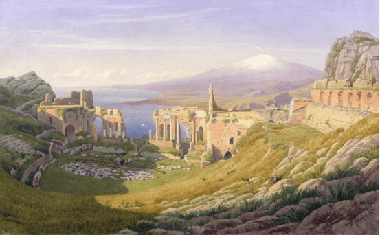 Taormina, Sicily, 1876 (w/c on paper), Ferguson, William J. (fl.1849-86) / Private Collection / Abbott and Holder, London, UK