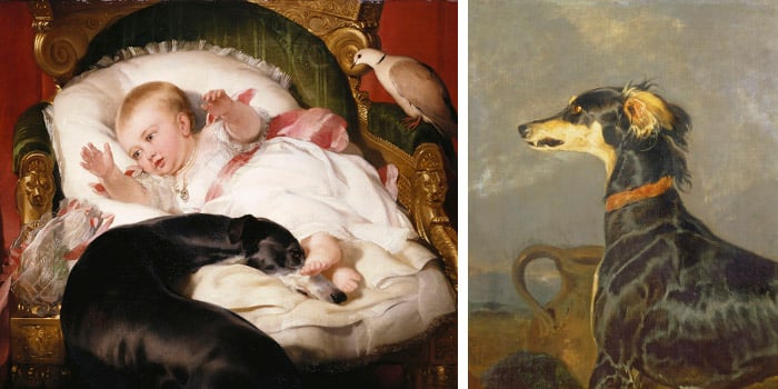 Left: Victoria, Princess Royal, with Eos, 1841 by Edwin Landseer, Royal Collection Trust © Her Majesty Queen Elizabeth II, 2017 Right: Queen Victoria's Favourite Dog, Eos, Sir Edwin Landseer / © Towneley Hall Art Gallery and Museum, Burnley, Lancashire