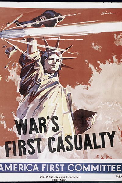 "War's First Casualty", America First Committee, propaganda poster from World War II, 1941 (litho), American School, (20th century) / Private Collection / Topham Picturepoint / Bridgeman Images