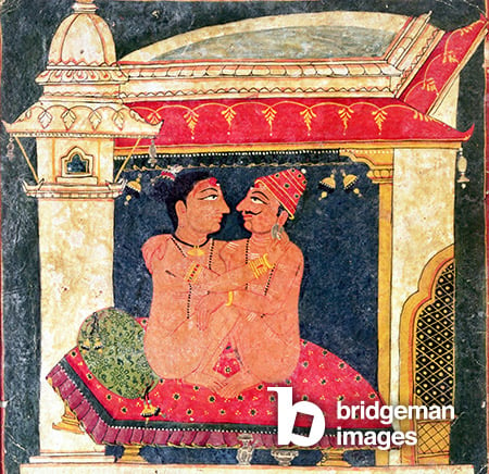 Lovers, from the Science of Erotics, the Kama-Sutra, Himachal Pradesh, Pahari School, Indian School  Victoria & Albert Museum, London, UK  Bridgeman Images