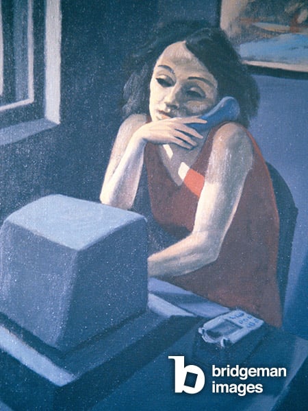 Phone Call (oil on canvas), Robert Burkall Marsh,  Private Collection  © Robert Marsh. All Rights Reserved 2023  Bridgeman Images