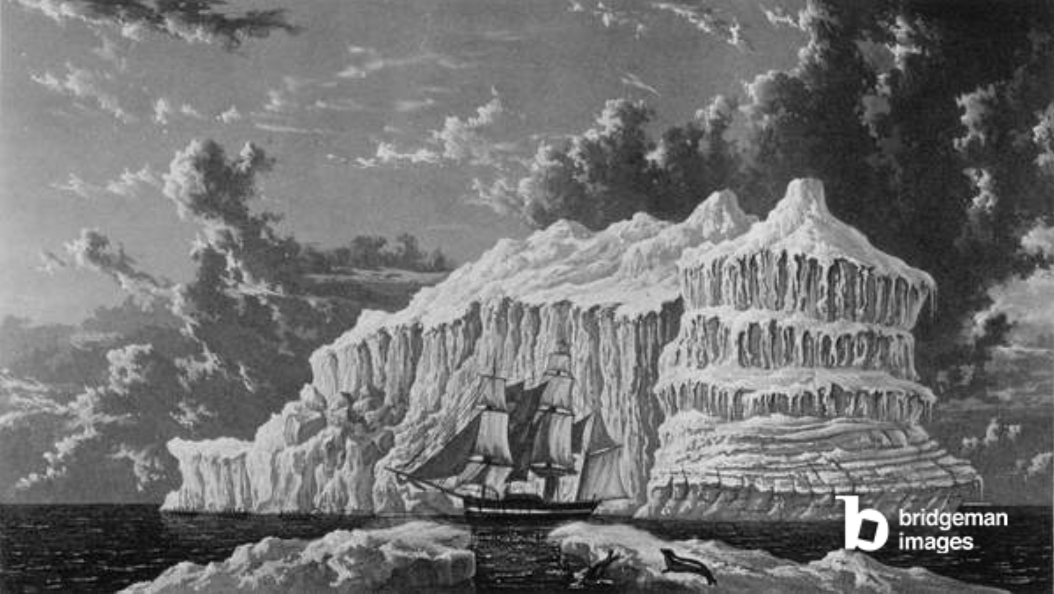 Iceberg in Baffin's Bay, July 1819, from 'Journal of a Voyage for the Discovery of a North West Passage from the Atlantic to the Pacific performed in the Years 1819-20', by William Edward Parry, published 1821 (engraving), Westall, William (1781-1850) / National Museum of the Royal Navy, Portsmouth, Hampshire, UK / © National Museum of the Royal Navy / Bridgeman Images