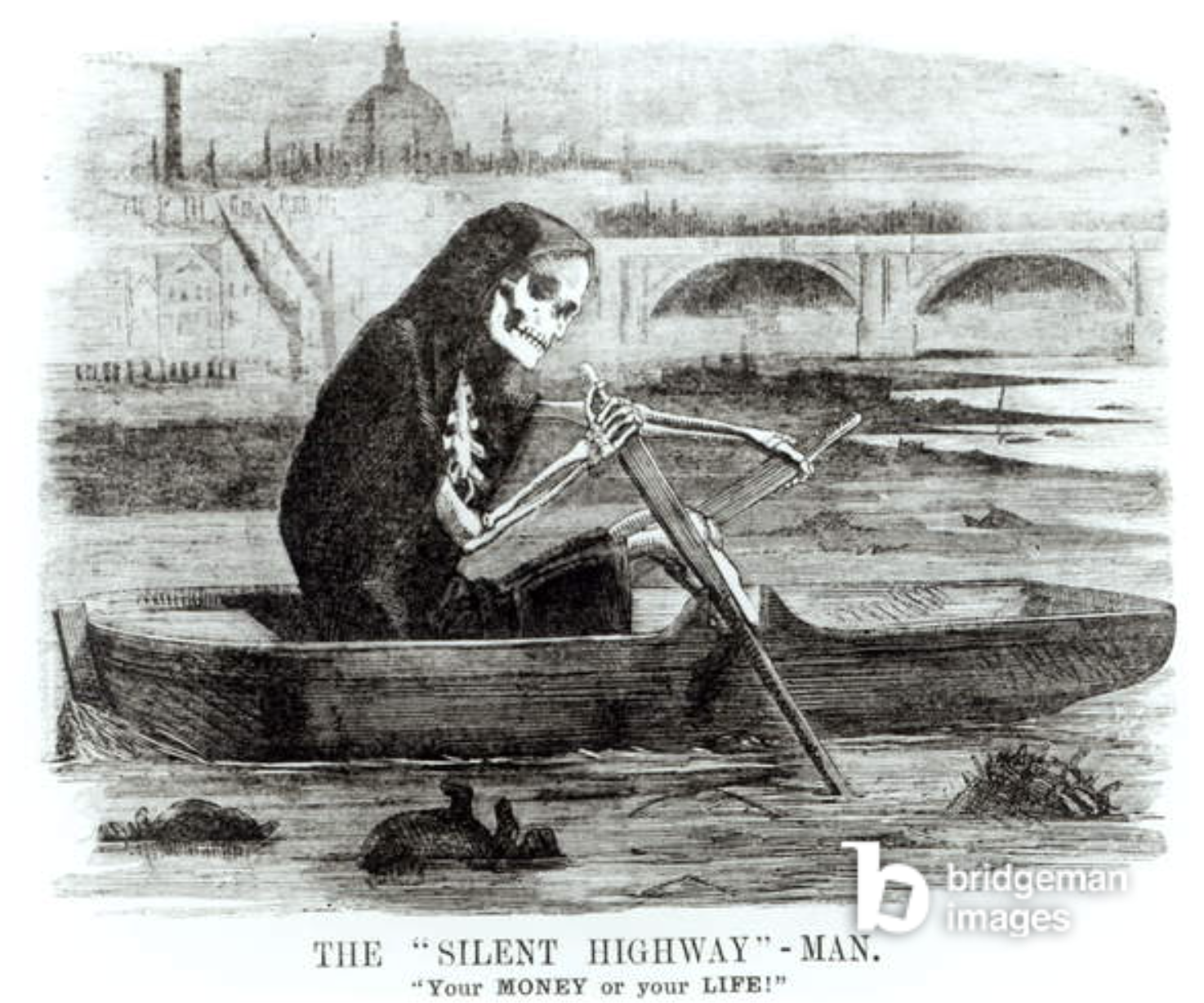 The Silent Highway-Man, from 'Punch', 1858 (litho) (b/w photo), English School, (19th century) / National Maritime Museum, London, UK / Bridgeman Images