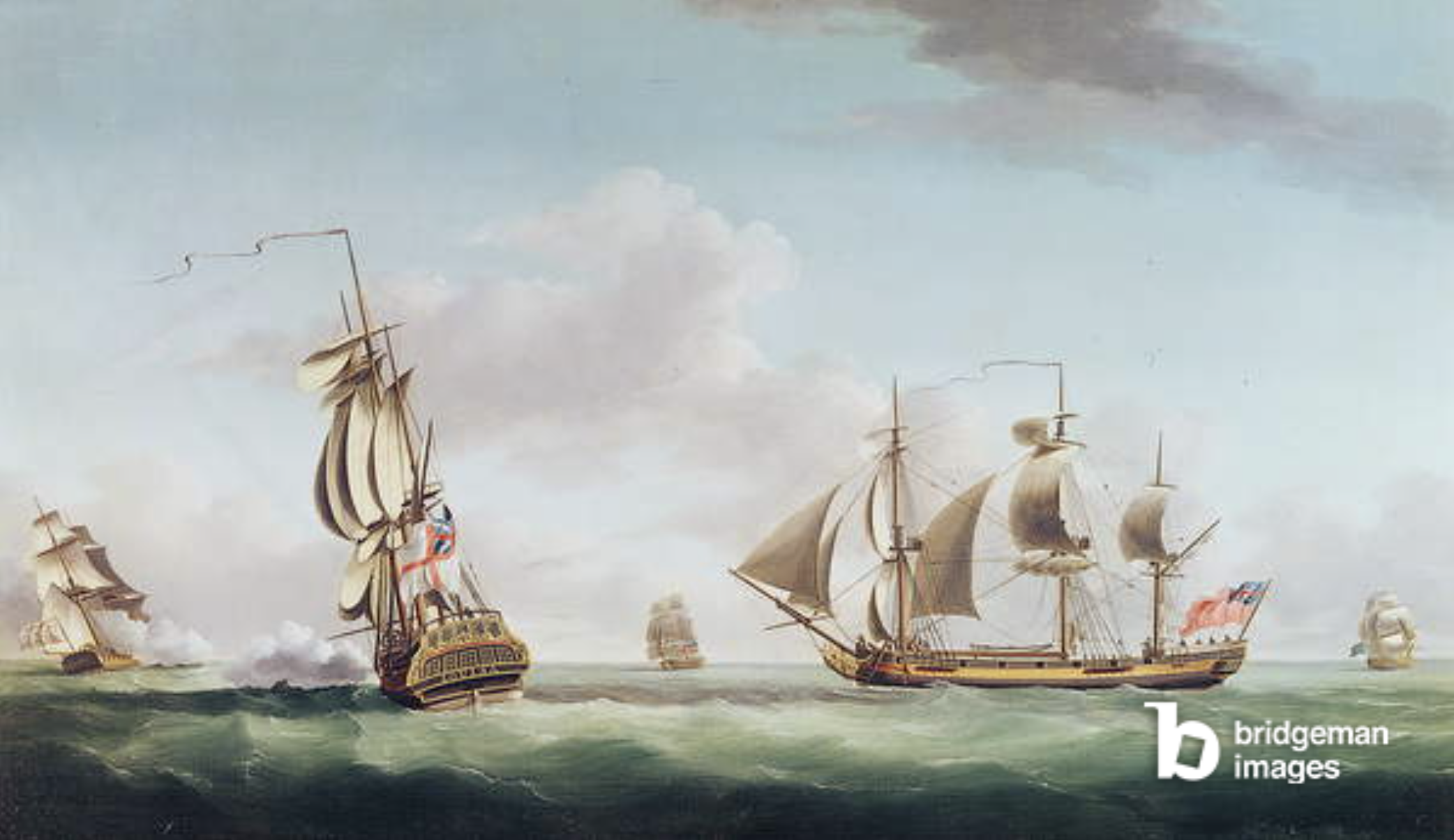 The 'Louisa' engaging the 'Cato', Serres, John Thomas (1759-1825) / National Maritime Museum, London, UK / Bridgeman Images