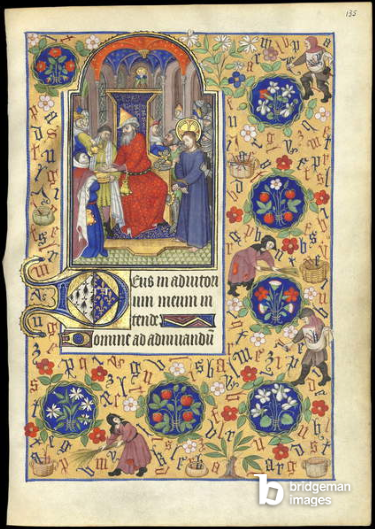 f.135r Miniature of Pilate washing his hands of the fate of Jesus, from the 'Book of Hours of Marguerite d'Orléans', 1426-59 (vellum), French School, (15th century) / Bibliothèque Nationale, Paris, France / Bridgeman Images