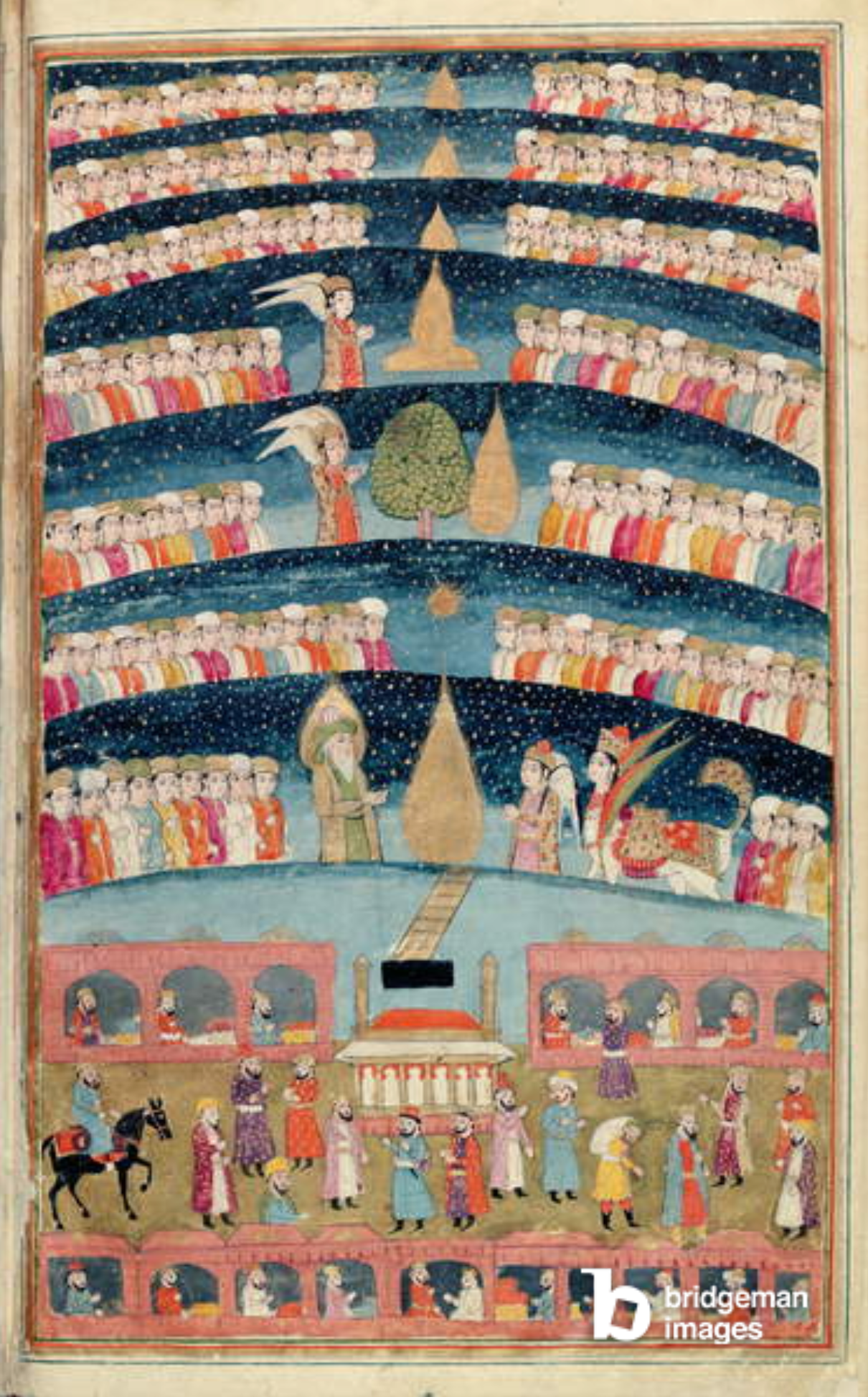 Fol 35b The paradise of Mahomet, miniature from "The story of Mahomet", 1030 (gouache and gold on parchment), Persian school, (11th century) / National Library, Paris, France / © Archives Charmet / Bridgeman Images