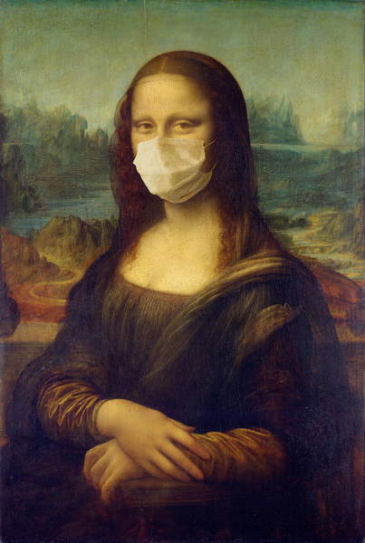 image of the Mona Lisa wearing a face mask, gioconda con mascherina The Beauty of Face Masks, 2020, (digital collage), Skogrand, Trygve  Private Collection  © Trygve Skogrand  Bridgeman Images 6192345