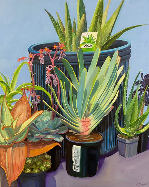 painting of potted plants, aloe and succulents Last Tea with my Mother, Campbell, Rachel  Private Collection  © Rachel Campbell  Bridgeman Images  6368291