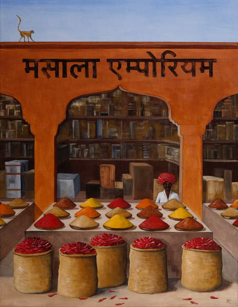 Masala,  painting of spices in an open air Indian market © Rebecca Campbell  Bridgeman Images  5899642