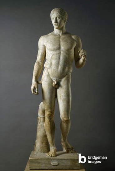 Athlete, Roman copy after an original by Polykleitos (fl.c.450-c.415 BC) in Pompeii (marble) (for detail see 119500), Roman / Museo Archeologico Nazionale, Naples, Italy