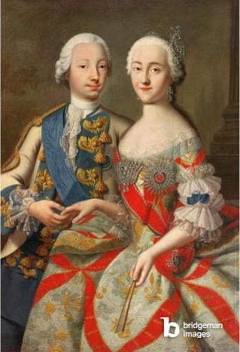 Portrait of Catherine the Great (1729-96) and Prince Petr Fedorovich (1728-62) 1740-45 (oil on canvas) / Grooth, Georg Christoph (1716-49) / German, Odessa Fine Arts Museum Ukraine © Odesa Fine Arts Museum / Bridgeman Images