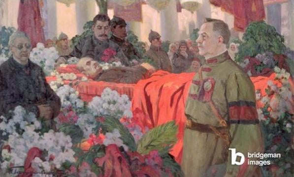 Lenin's (1870-1924) funeral ceremony, 1924 (oil on canvas) / Ivan Silych Goriuschkin-Sorokopudov (1873-1954) /©Bridgeman Images