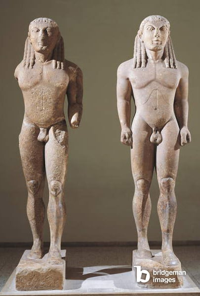 Marble statues representing brothers Kleobis and Biton / De Agostini Picture Library / G. Dagli Orti 
