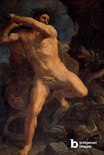 Hercules killing Hydra of Lerna, Guido Reni (1575-1642), oil on canvas / Louvre, Paris, France / © NPL - DeA Picture Library / Bridgeman Images