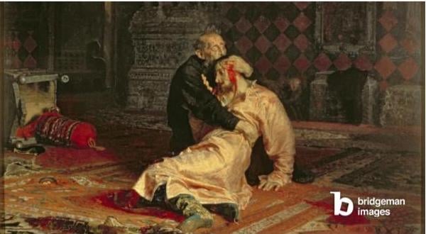 Ivan the Terrible and his Son on the 16th November, 1581, 1885 (oil on canvas) / Repin, Ilya Efimovich (1844-1930) / Russian © Bridgeman Images 