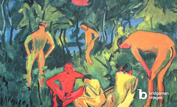 Nudes in the Sun, Moritzburg (oil on canvas), Ernst Ludwig Kirchner (1880-1938) / Private Collection