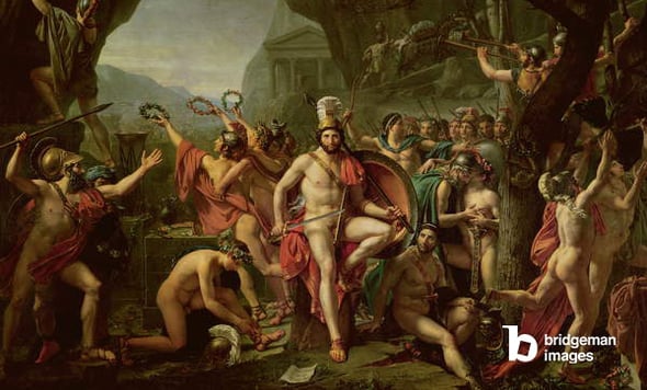Leonidas at Thermopylae, 480 BC, 1814 (oil on canvas), Jacques Louis David (1748-1825) / Louvre, Paris, France / Bridgeman Images
