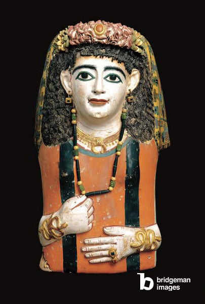 Mummy Mask, 60–70 AD (painted cartonnage, plaster and plant fibres) / Bridgeman Images