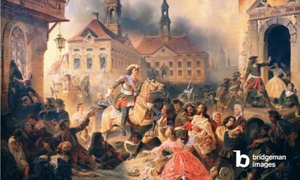 Peter the Great conquers Narva in 1704, 1859 (oil on canvas), Sauerweid, Alexander Ivanovich (1783-1844) / Russian © Bridgeman Images 